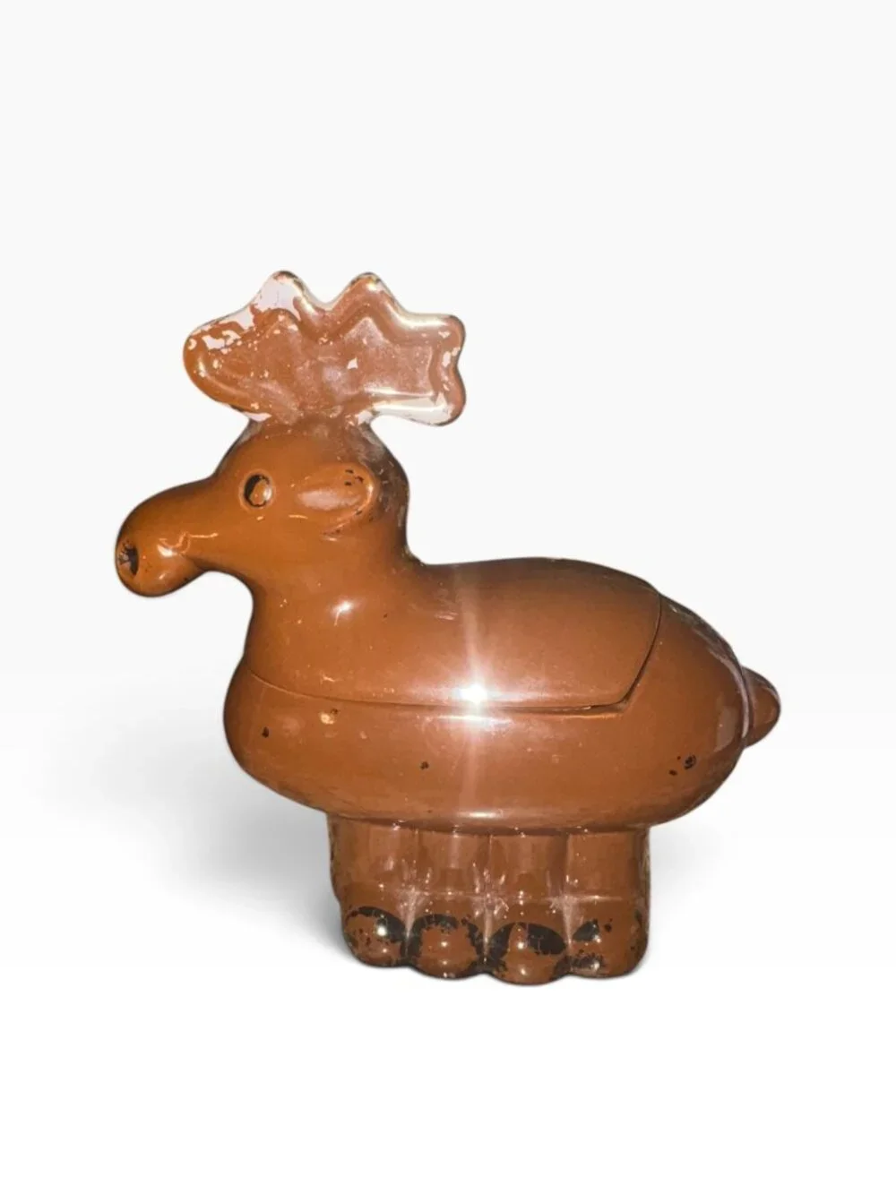 Vintage Brown Ceramic Moose Trinket Box Figurine With Lid